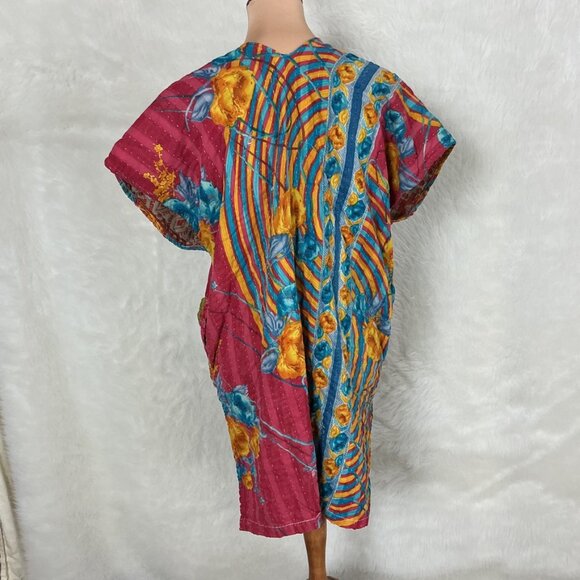 Kantha Bae Open Front Yellow, Red, Blue Green Floral Stitch Jacket Ruana OS - Picture 4 of 7